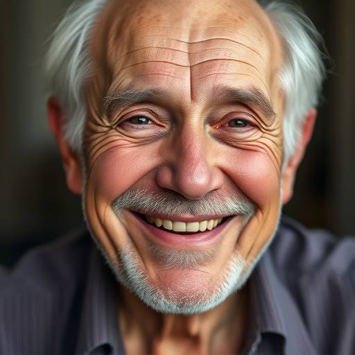 Retrato de um idoso sorrindo com rugas expressivas, transmitindo sabedoria e experiência